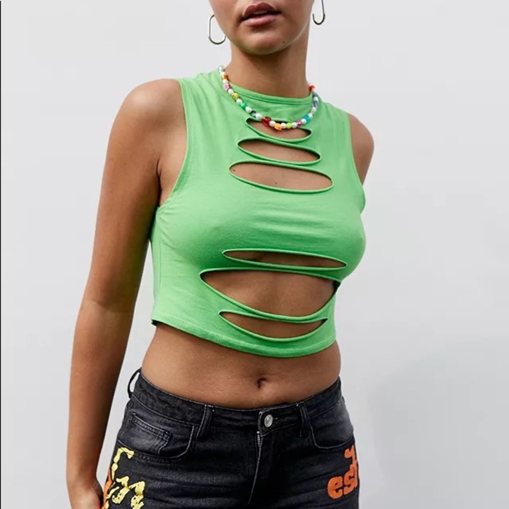 Green slash crop top